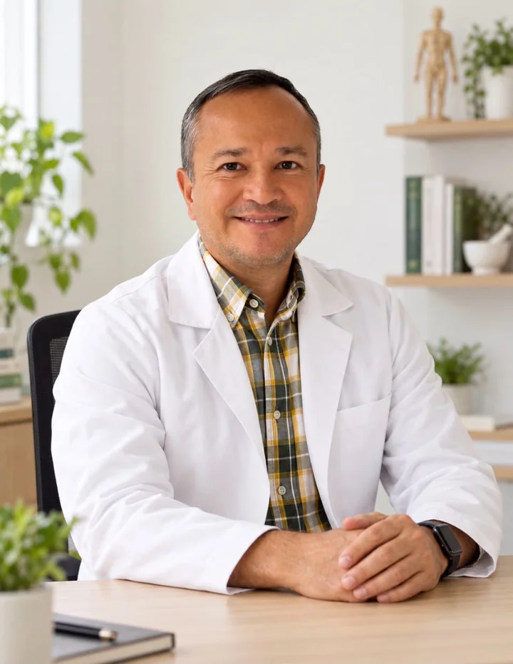 Dr. José Valverde Araya en su consultorio